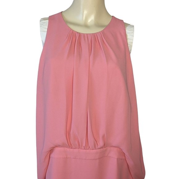 Halston sleeveless pink shirred front Georgette dress size 14 - Picture 6 of 11